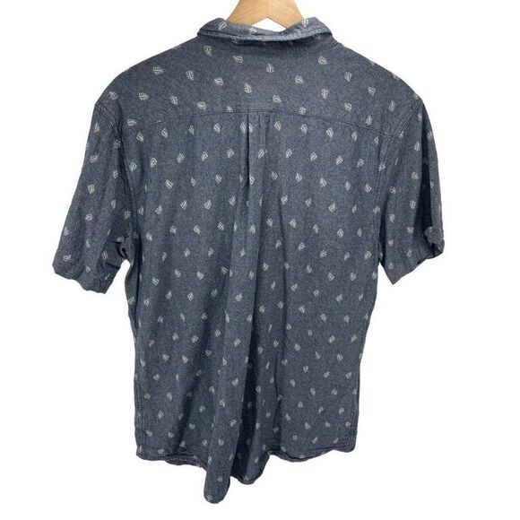 Levi's Mens Button Up Shirt Leaf Print Short Sleeve Cotton Pocket Blue Large - Picture 2 of 8